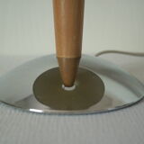 Table lamp chrome foot and vintage wood