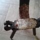 Chair / tripod stool wood and skin . Vintage 50/60