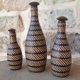 Wicker and leather bottle