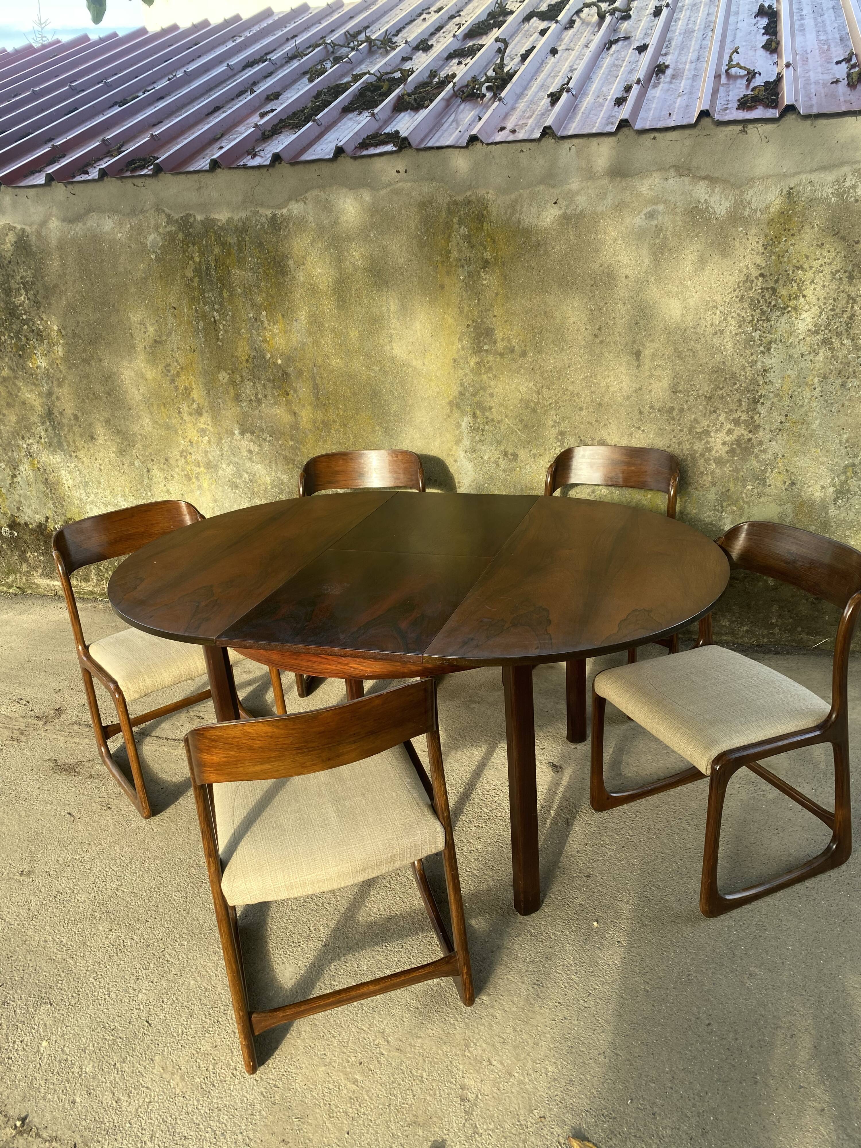 Vintage Baumann sleigh chairs with table