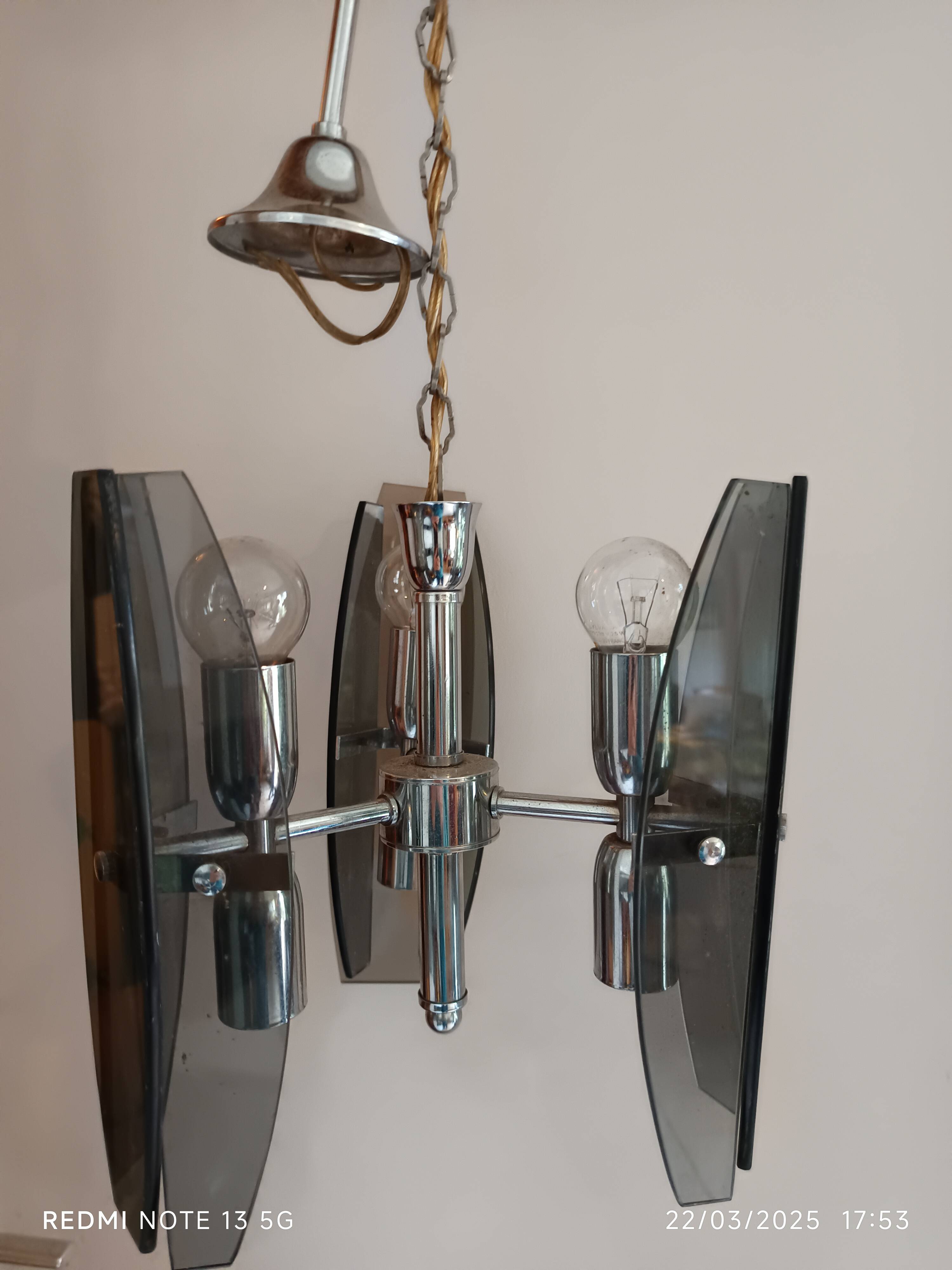 Veca style design pendant chandelier smoked glass 1960 6 lights