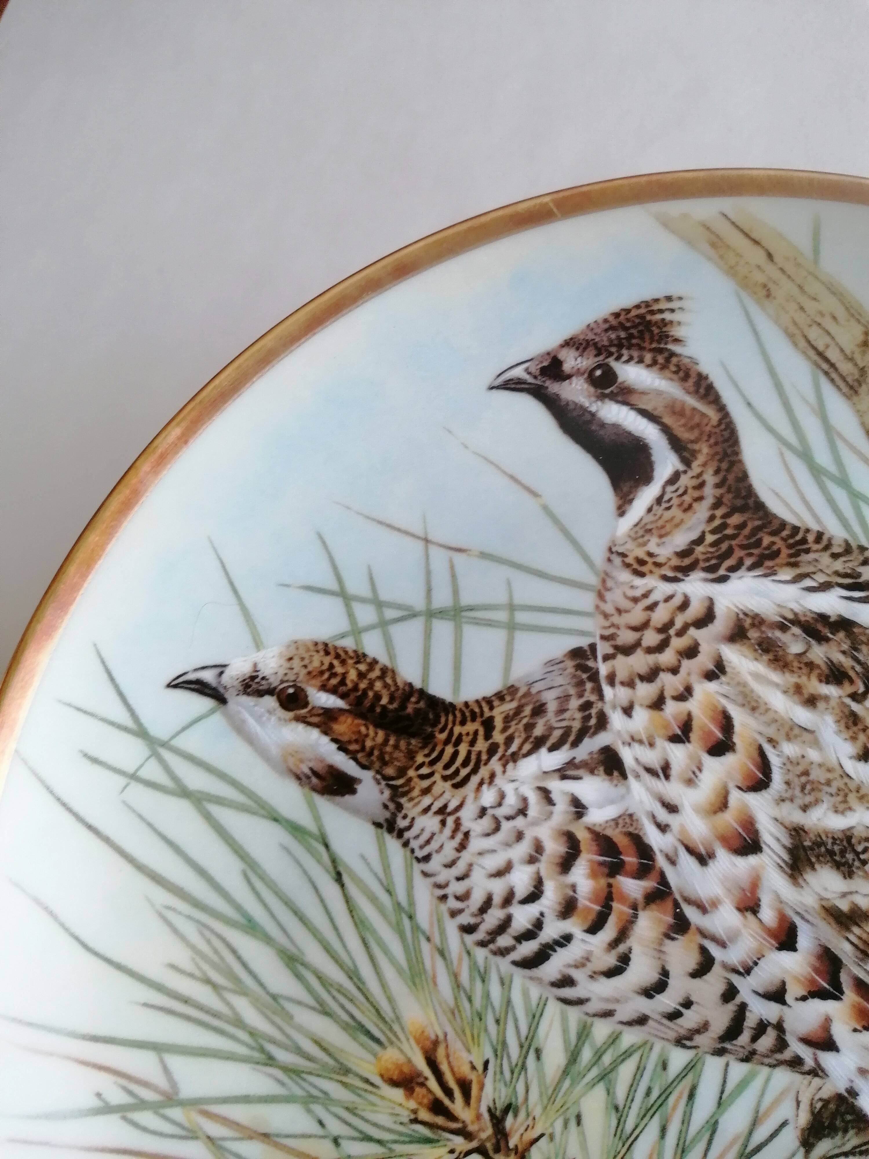 Porcelain plate Limoges collection birds Hazel Grouse