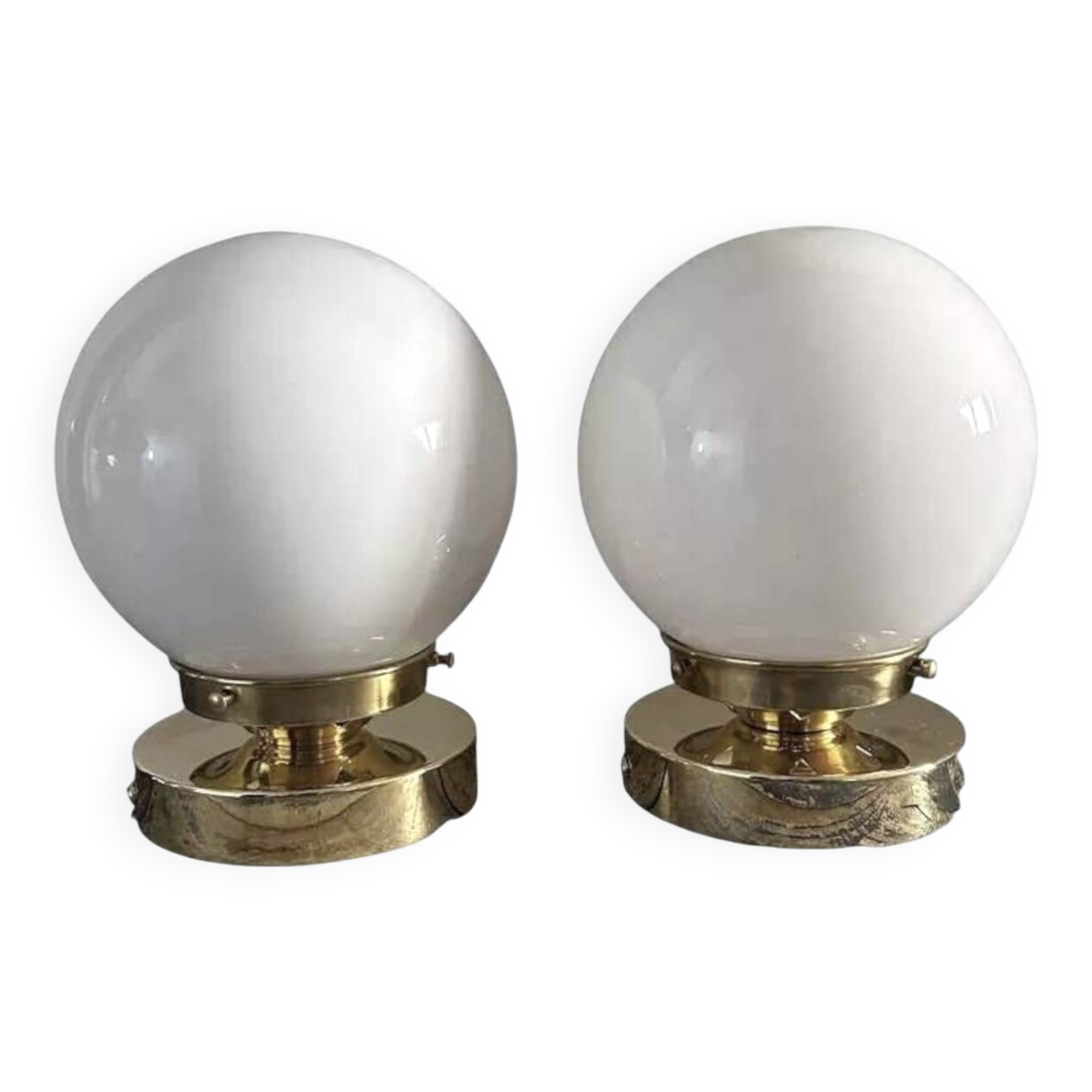 Pair of white opaline globe wall lights