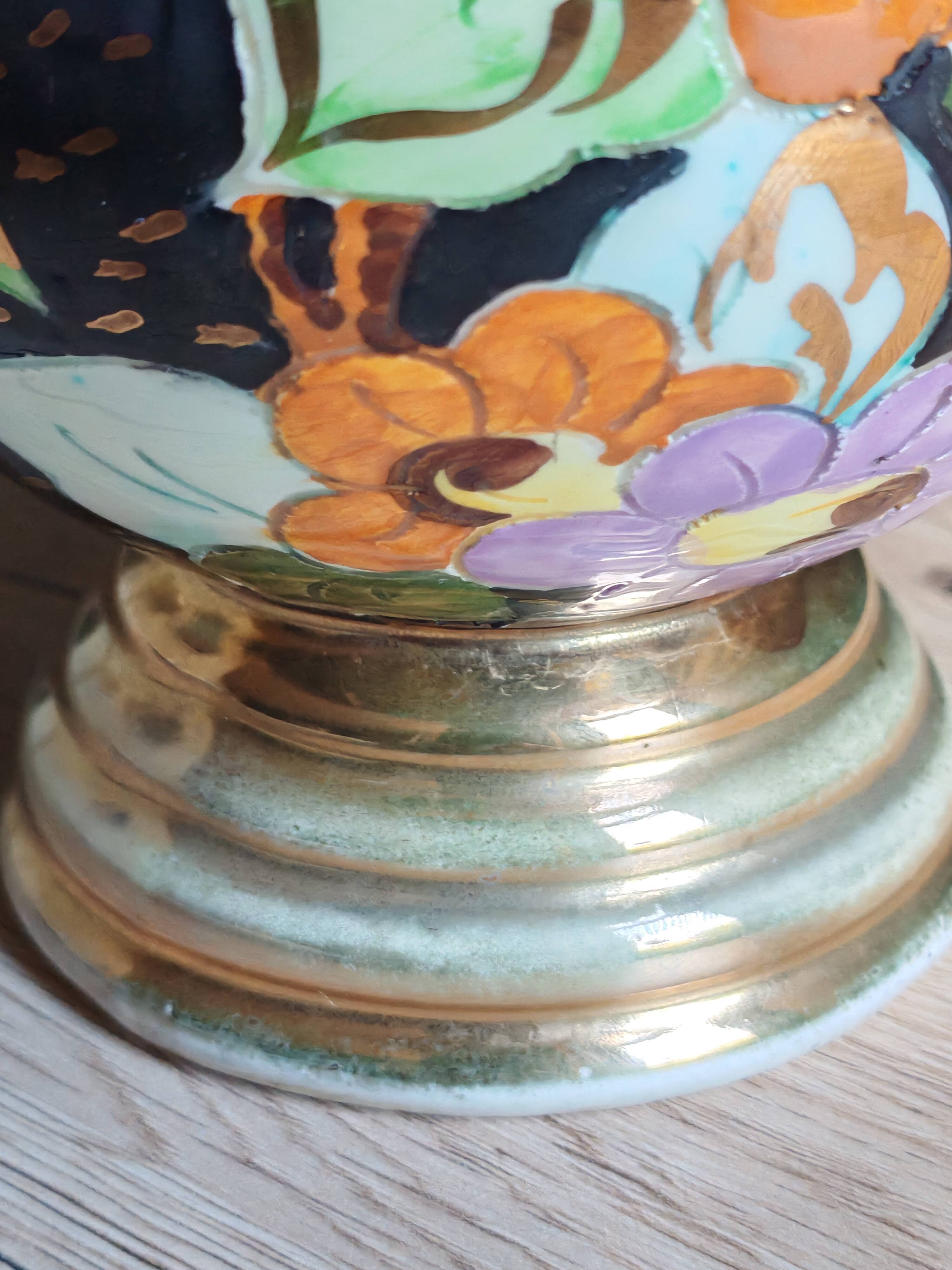 Vintage Ceramic Vase Arte Veneziana, Hand-Painted Flower Decor