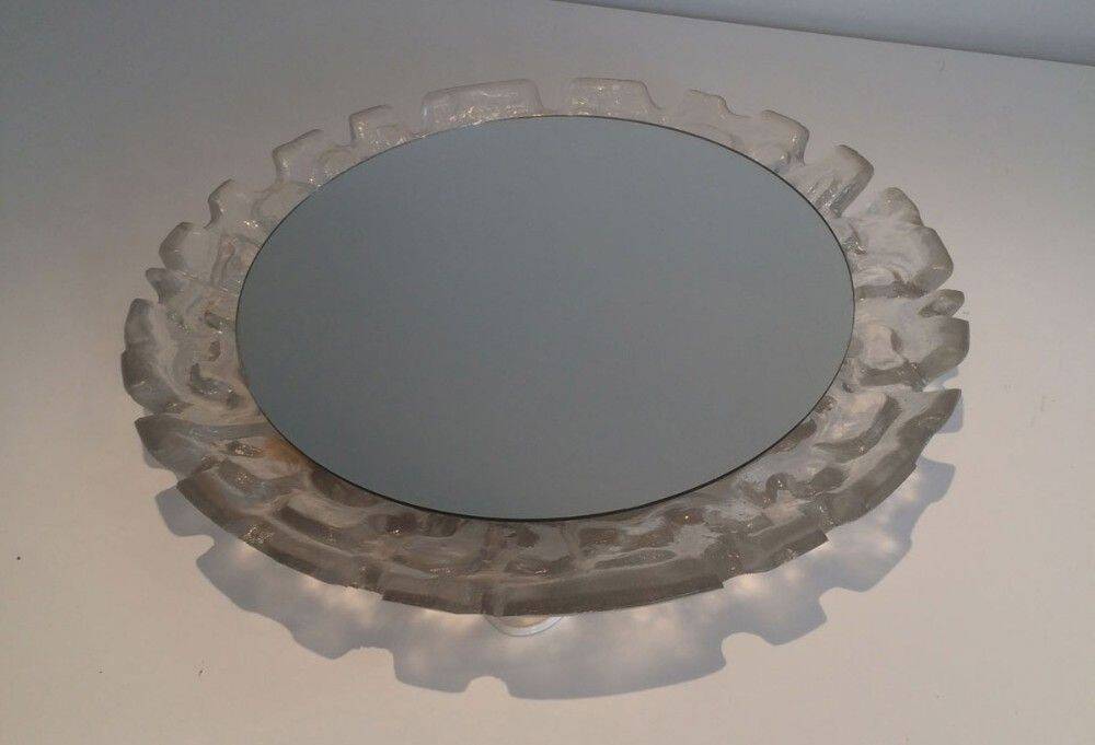 Miroir Eclairant en Plastique Moulé Blanc, Vers 1970