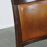 Set of 6 sheep leather dining chairs finished with wood