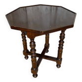 Antique Nightstand Octagonal Coffee Table Wood Turned Legs Vintage #E292