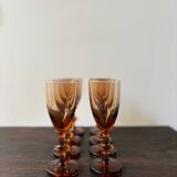 Set of 8 vintage amber portieux crystal glasses from the 70s