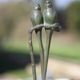 Vintage bookends, bronze parrot green patina onyx base, animals