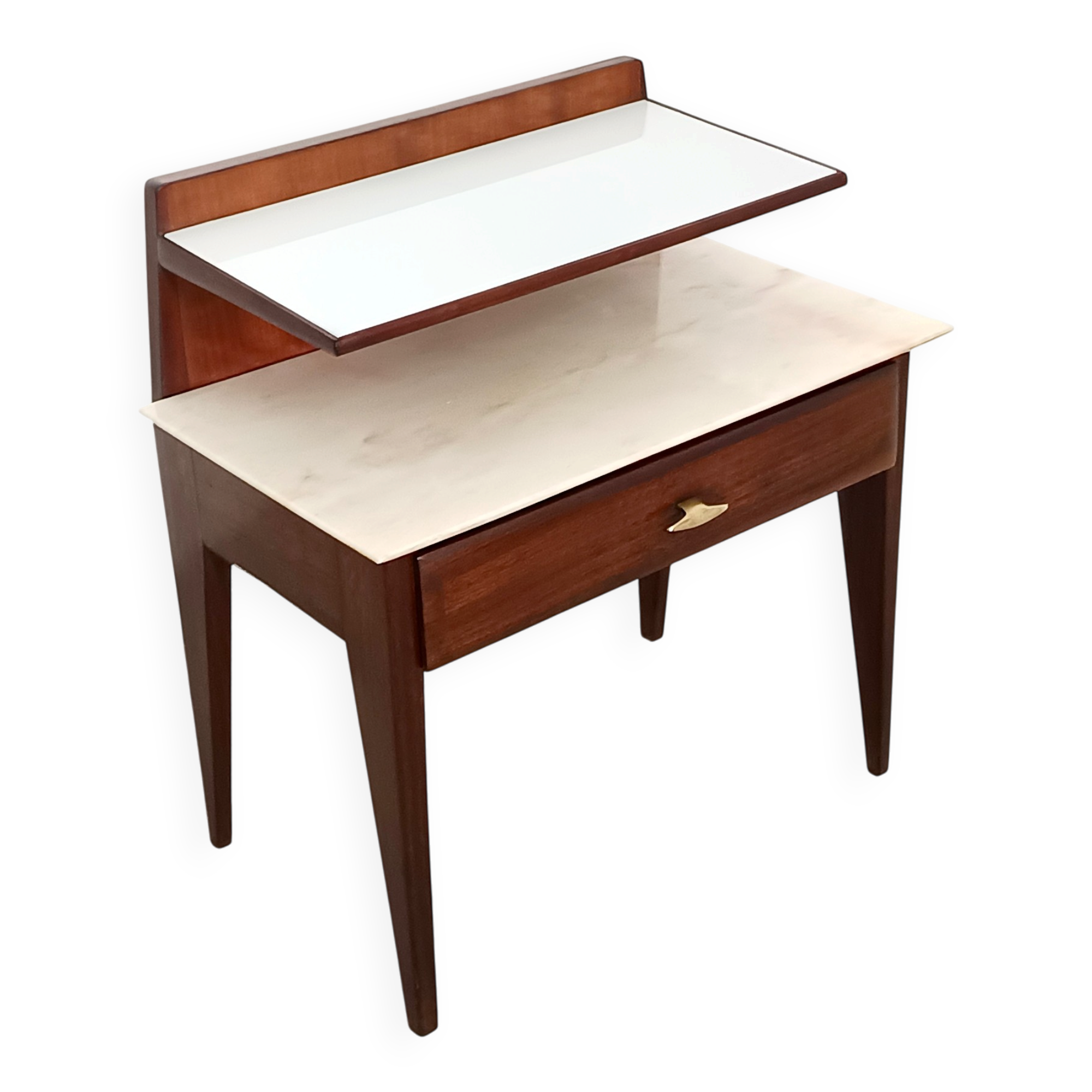 Vintage Single Nightstand with Glass and Marble Shelves, Italy