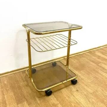 Retro chromed serving table on wheels, 1970s, Czechoslovakia