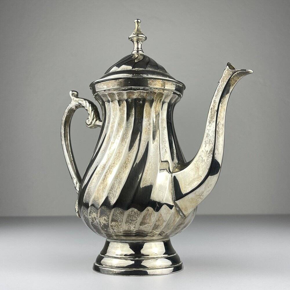 Vintage silver-plated coffee pot by Royal Sheffield, England, 1950s.
