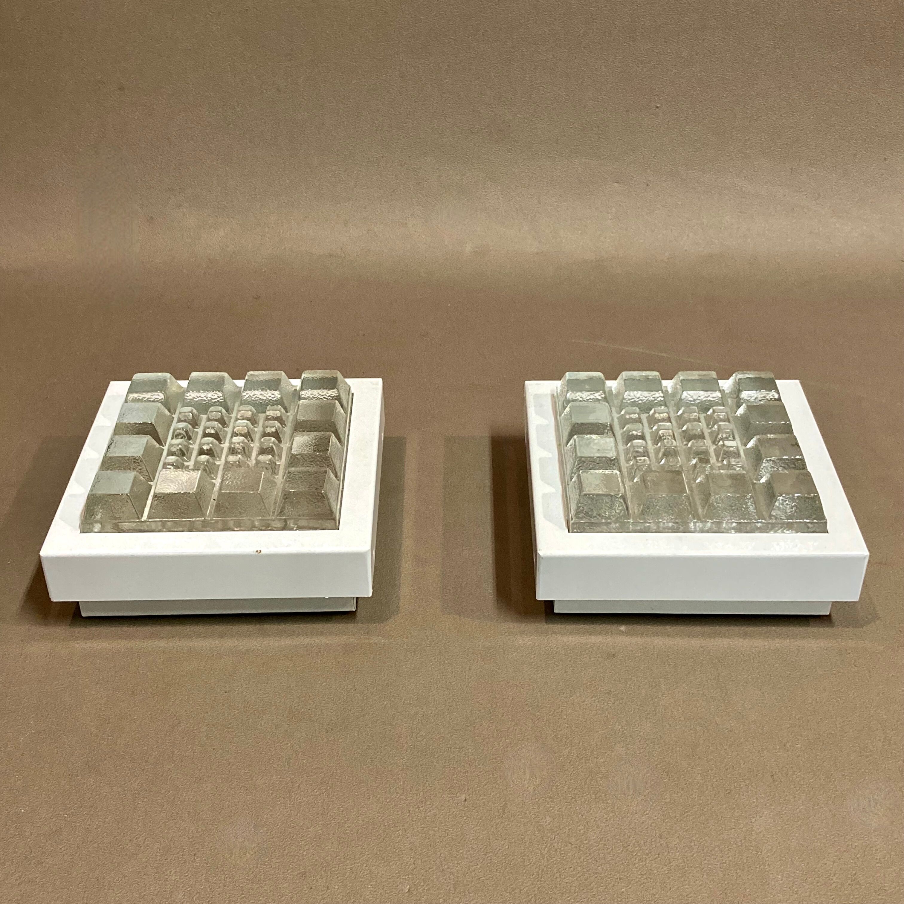 Pair of metal and glass sconces Scandinavian design 1950s