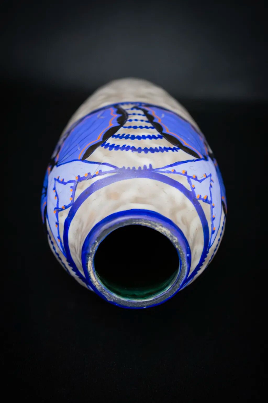 Vase Art déco en grès émaillé de Louis Dage, motifs papillon, circa 1930