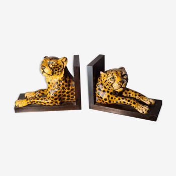 Pair of leopard bookends, panthere ceram 1950 to 70s,,,,,25x15 cm very good condition