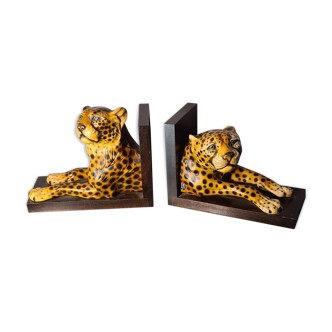 paire de serres livre leopard  , panthere ceram 1950  a 70s ,,,,,25x15  cm   tres bon etat