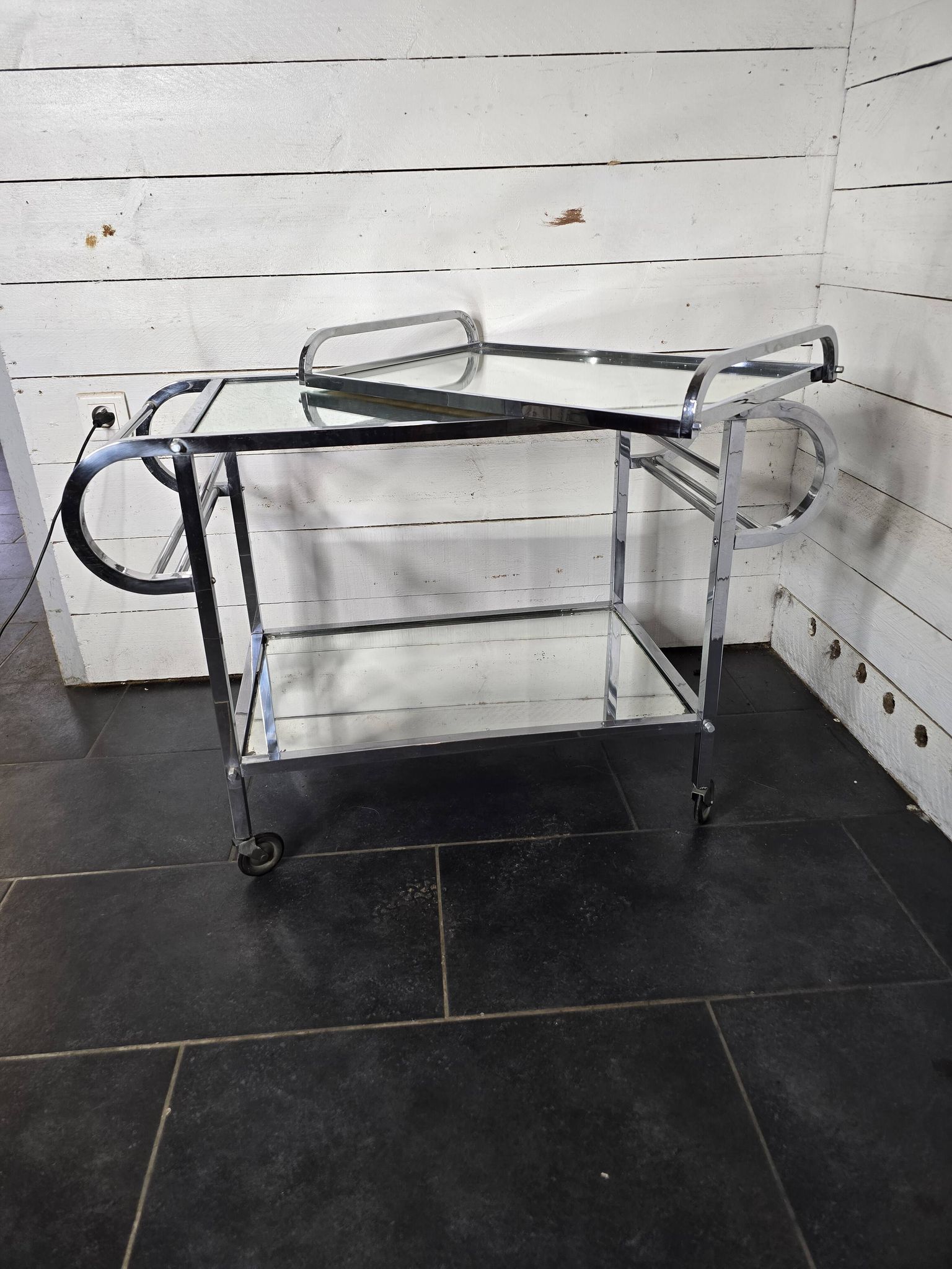 Art Deco trolley on wheels in chromed metal, 1930s