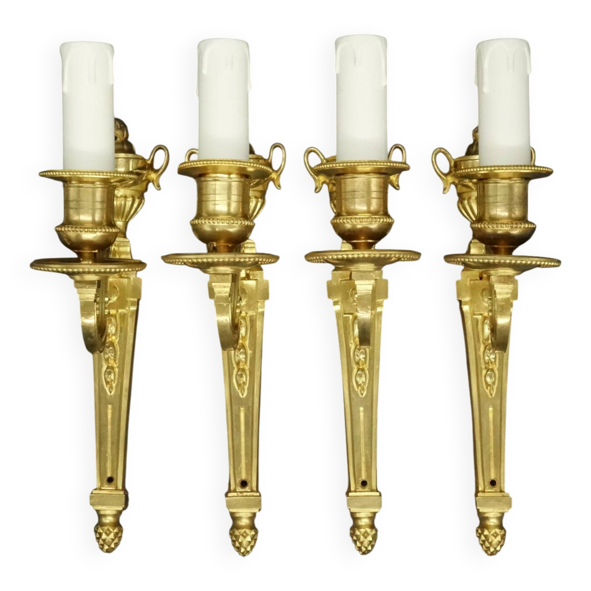 Set of 4 Louis XVI style 1-light wall lights from the 19th century - gilded bronze