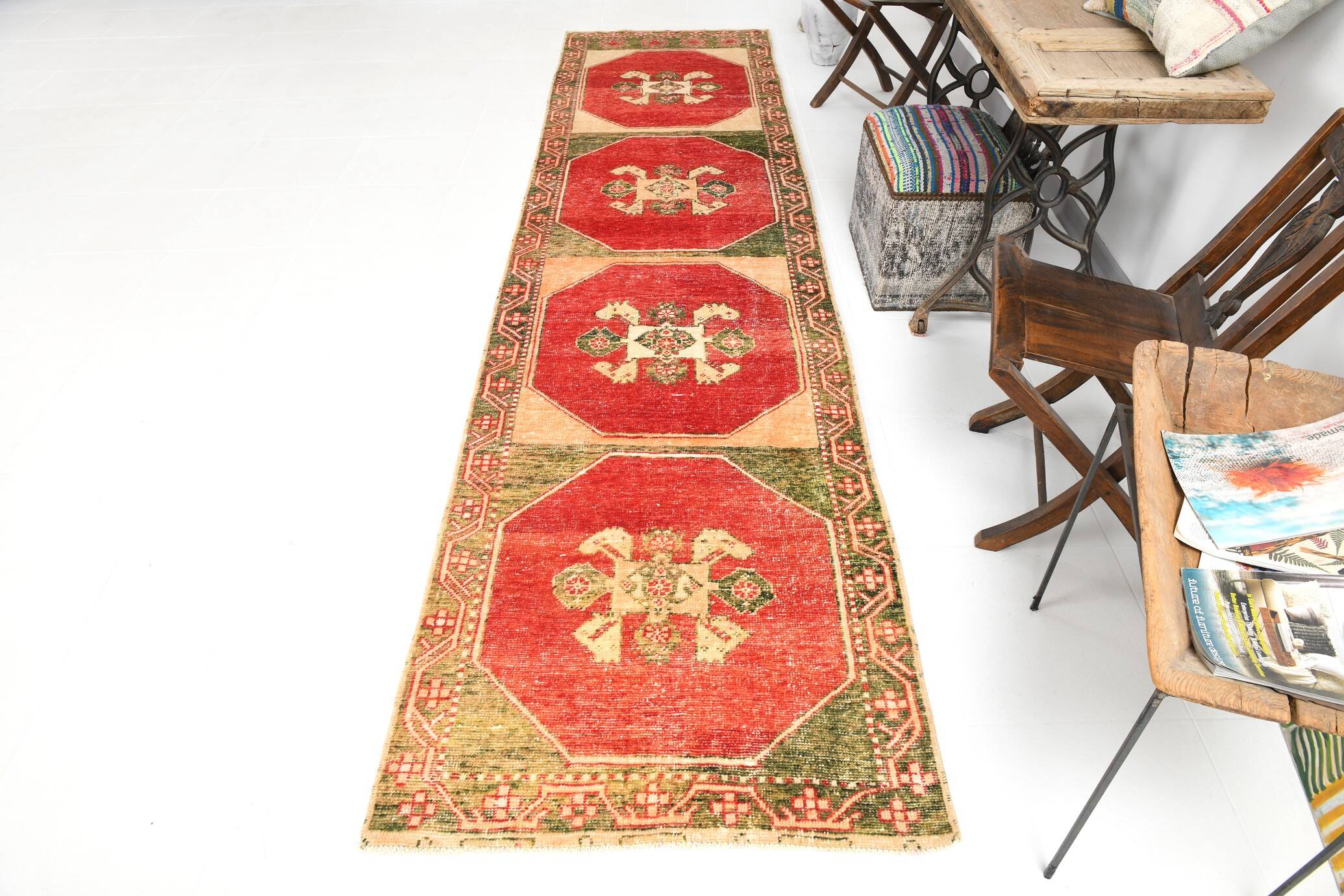 3x12 Ruby Red Vintage Persian Runner Rug, 92x371Cm SK20380