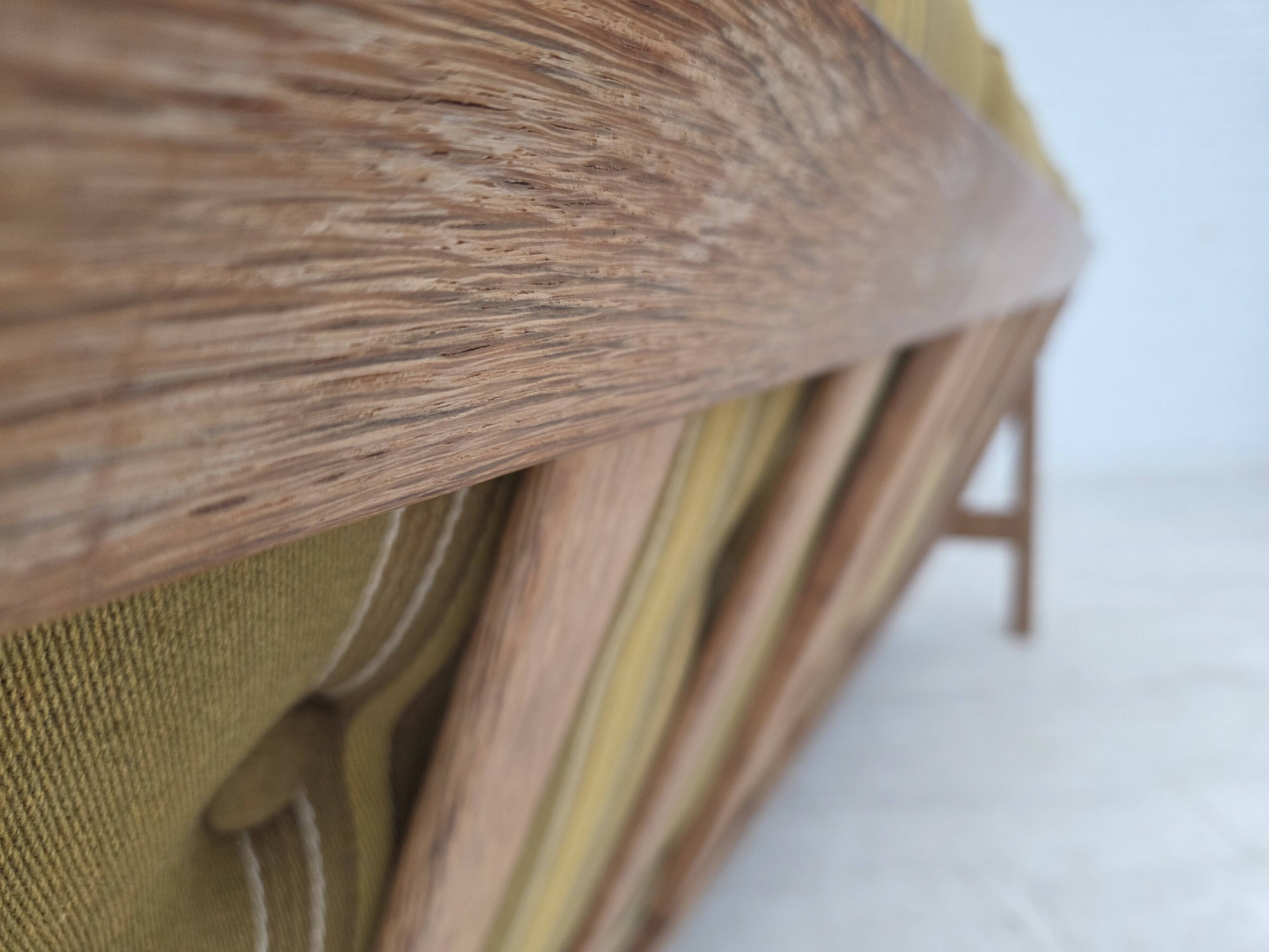 1970s, Danish 3-seater sofa, furniture wool, solid oak wood.