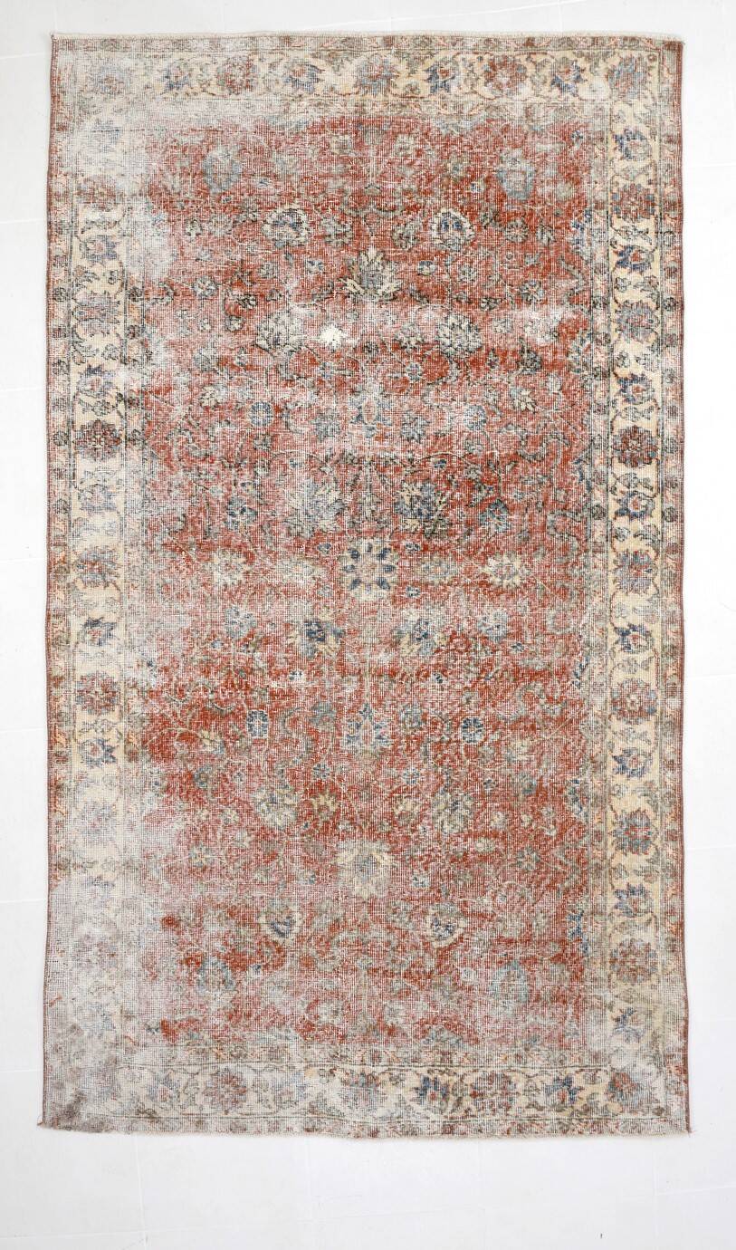 5x9 Pale Red & Blue Shabby Chic Vintage Turkish Rug, 151x259Cm SK5619