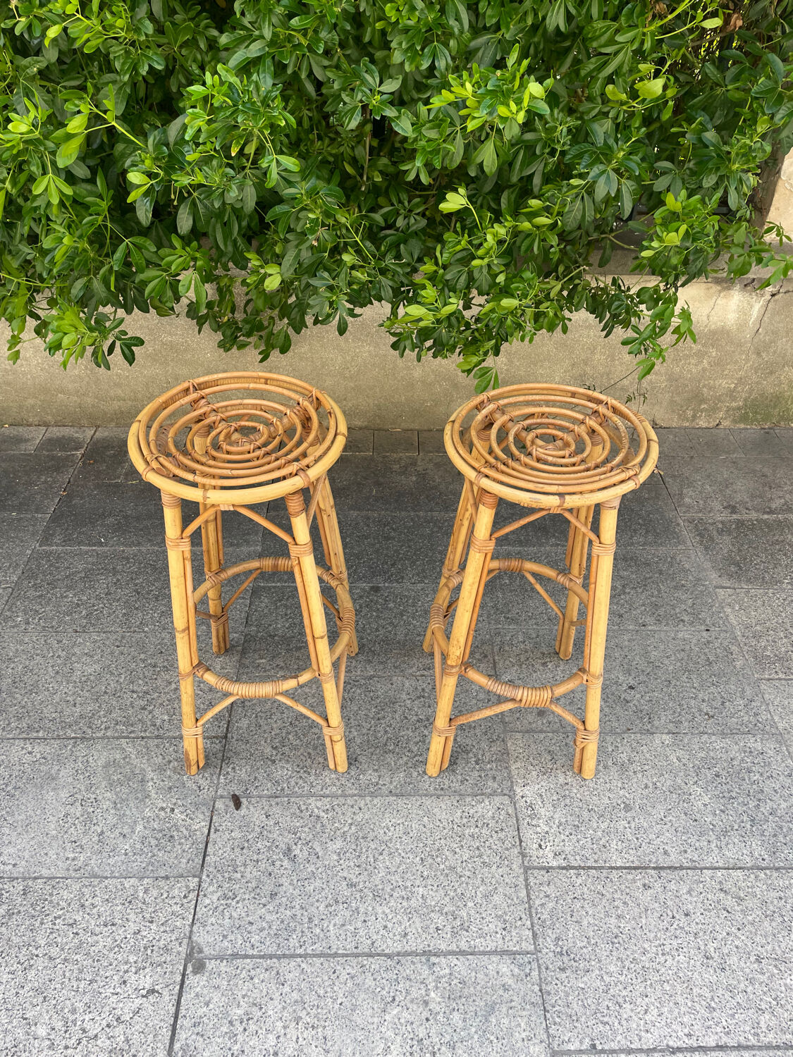 Pair of rattan stools