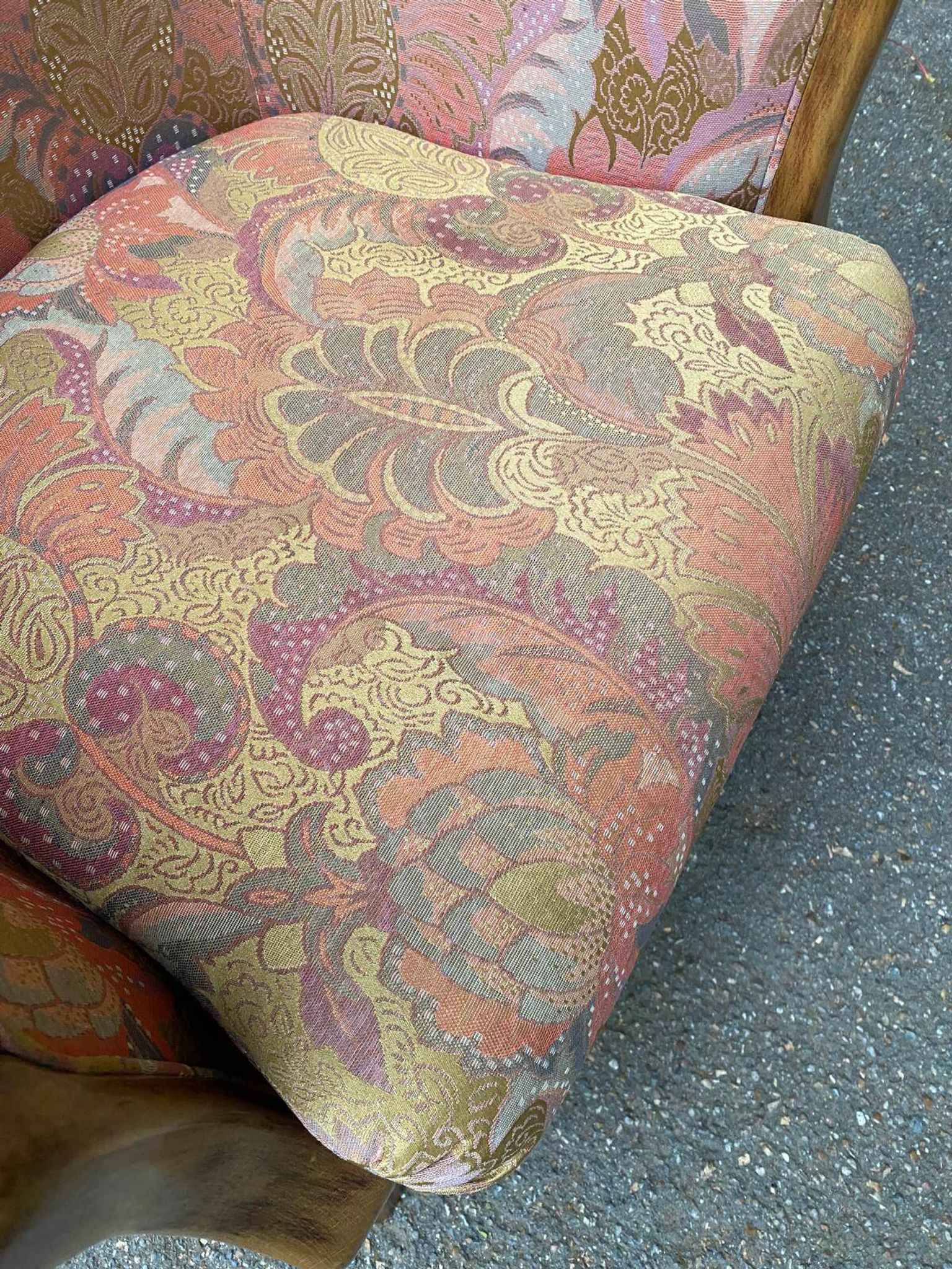 Solid wood and fabric club chair with footrest