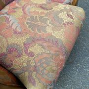 Solid wood and fabric club chair with footrest
