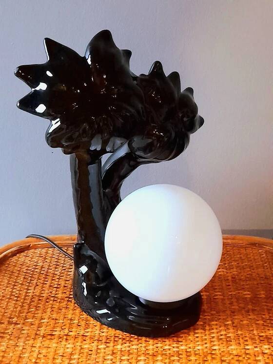 Ceramic and opaline palm tree lamp 1980