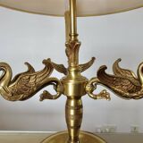 Lampe Lucien Gau style Empire en bronze massif doré à l'or vif "aux cygnes"