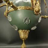 3-light chandelier with swan heads, Empire style - bronze & glass