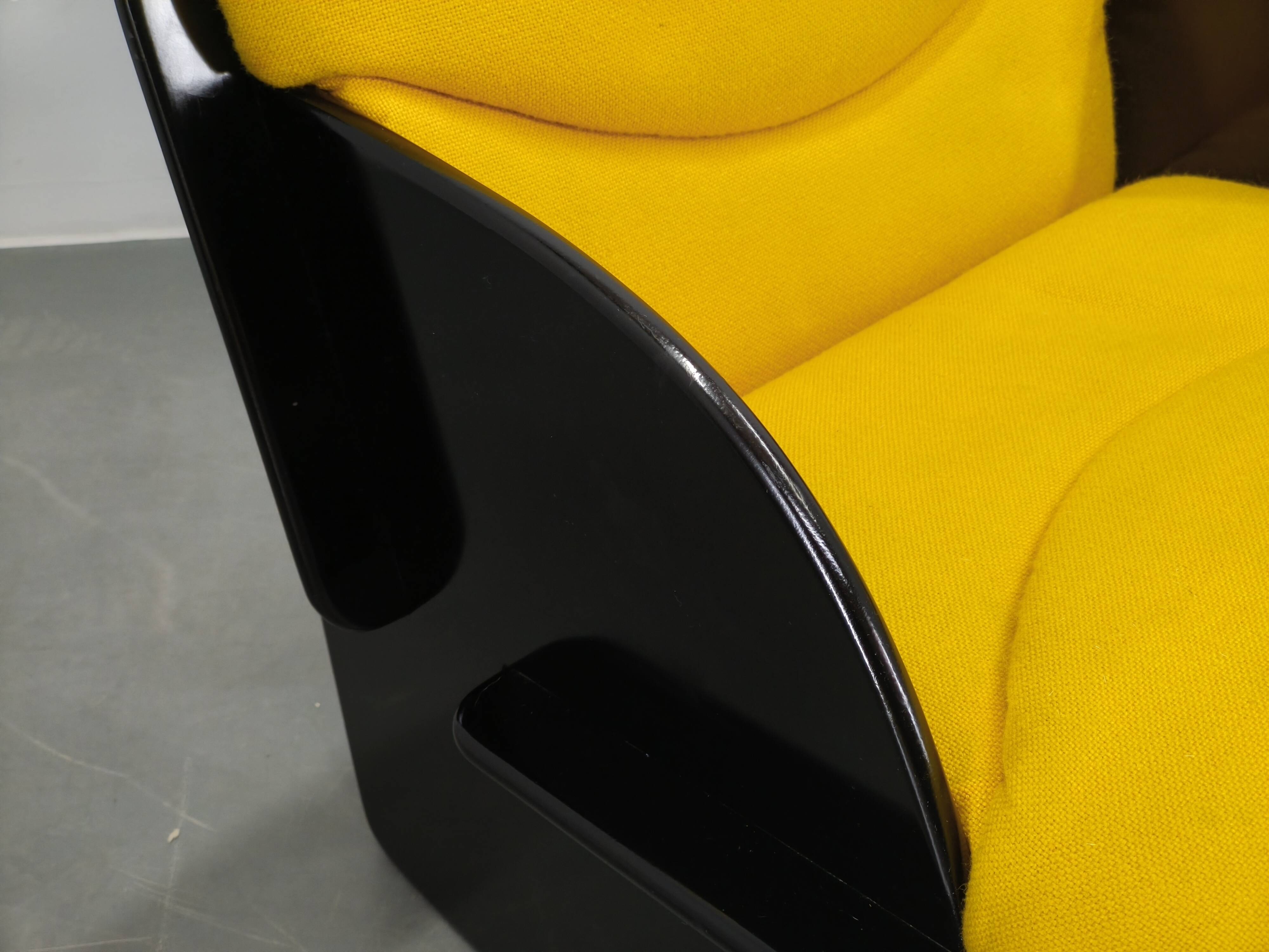 Pair of Italian Space Age Armchairs, Black Lacquer, 1970s