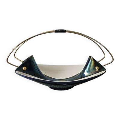 Coupe suspendue Verceram – Céramique irisée & laiton – Années 1950–60