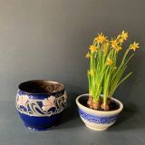 Art Nouveau pot cover in midnight blue ceramic, 1920