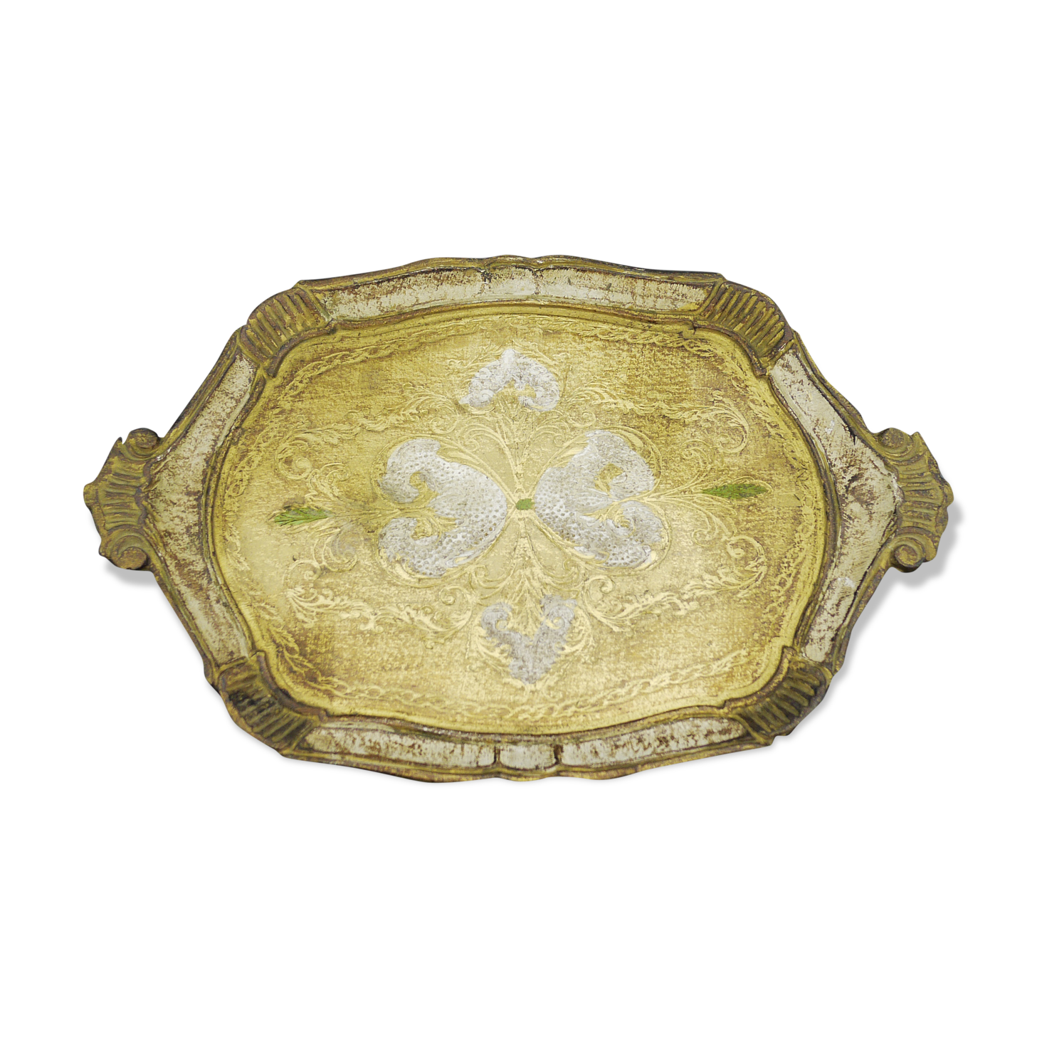 Florentine wooden tray painted with the hand of oval shape
