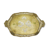 Florentine wooden tray painted with the hand of oval shape