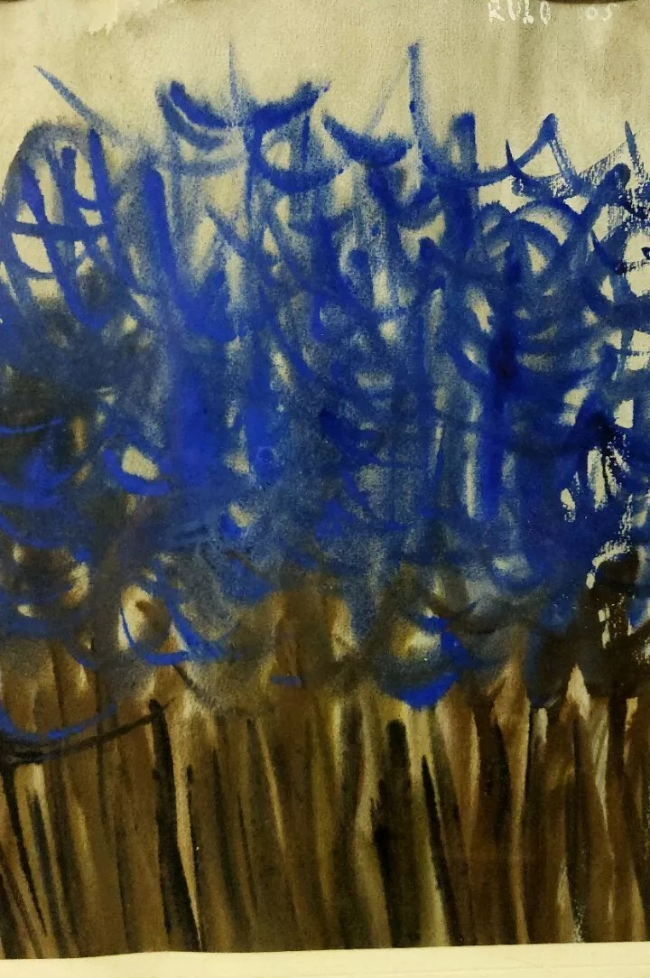 Abstract painting rulo 1965 mixed technique on paper frame