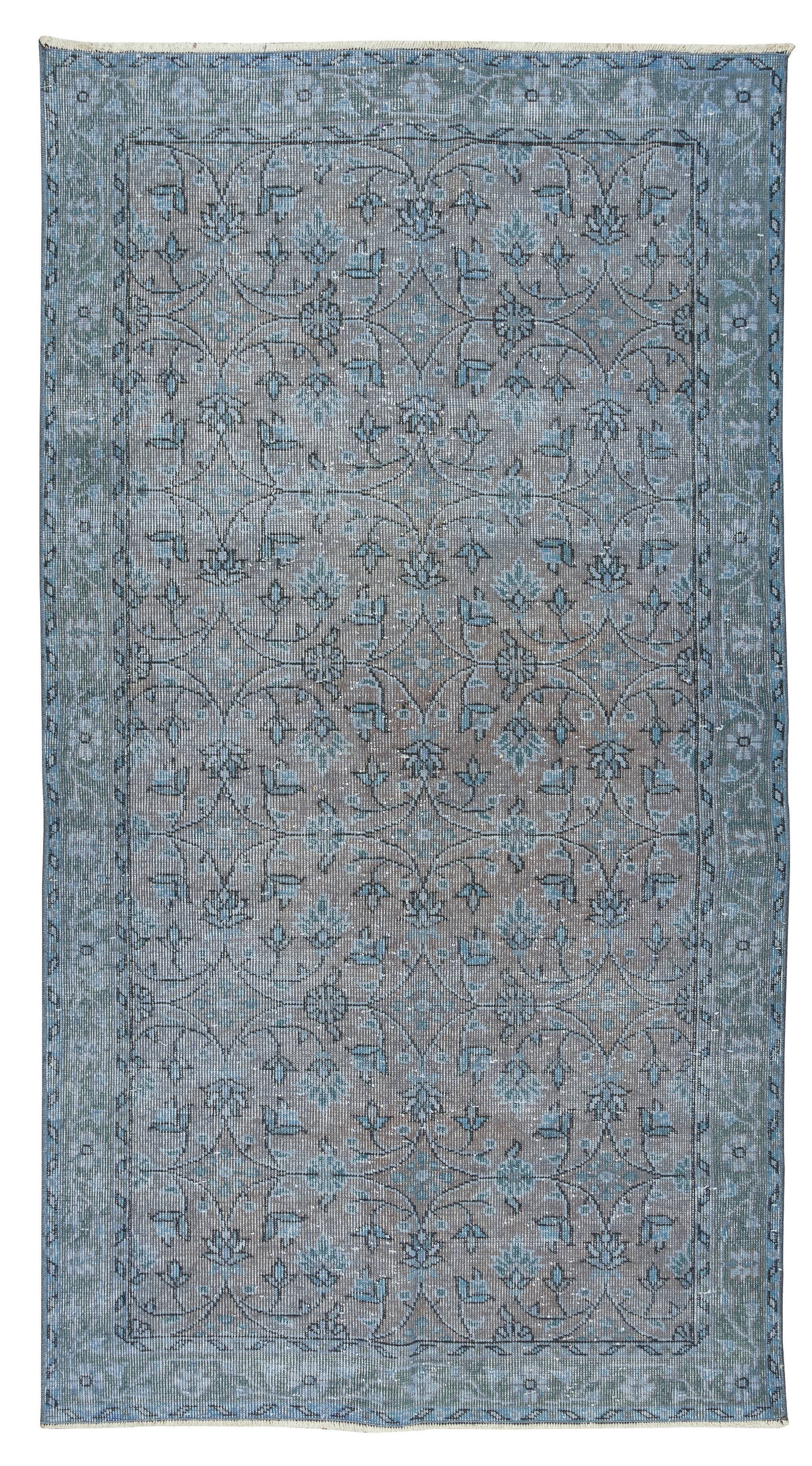 118x219 cm contemporary hand-knotted turkish accent rug over-dyed in blue, circa 1960. tek0407