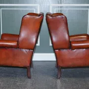 Brown Leather Hand-Dyed Wingback Chairs, Set of 2