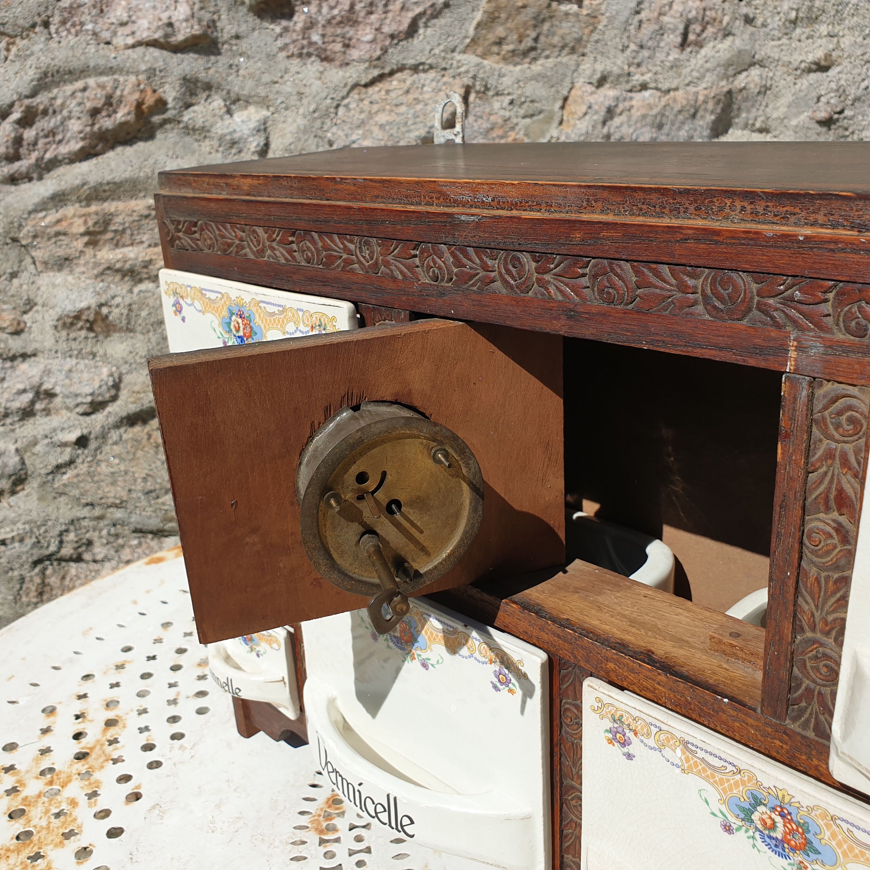 Étagère à épices Vintage Céramique Et Bois - Hauteur 43 Cm