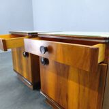 Pair of Mid-Century Walnut Nightstands with Glass Tops, 1950s