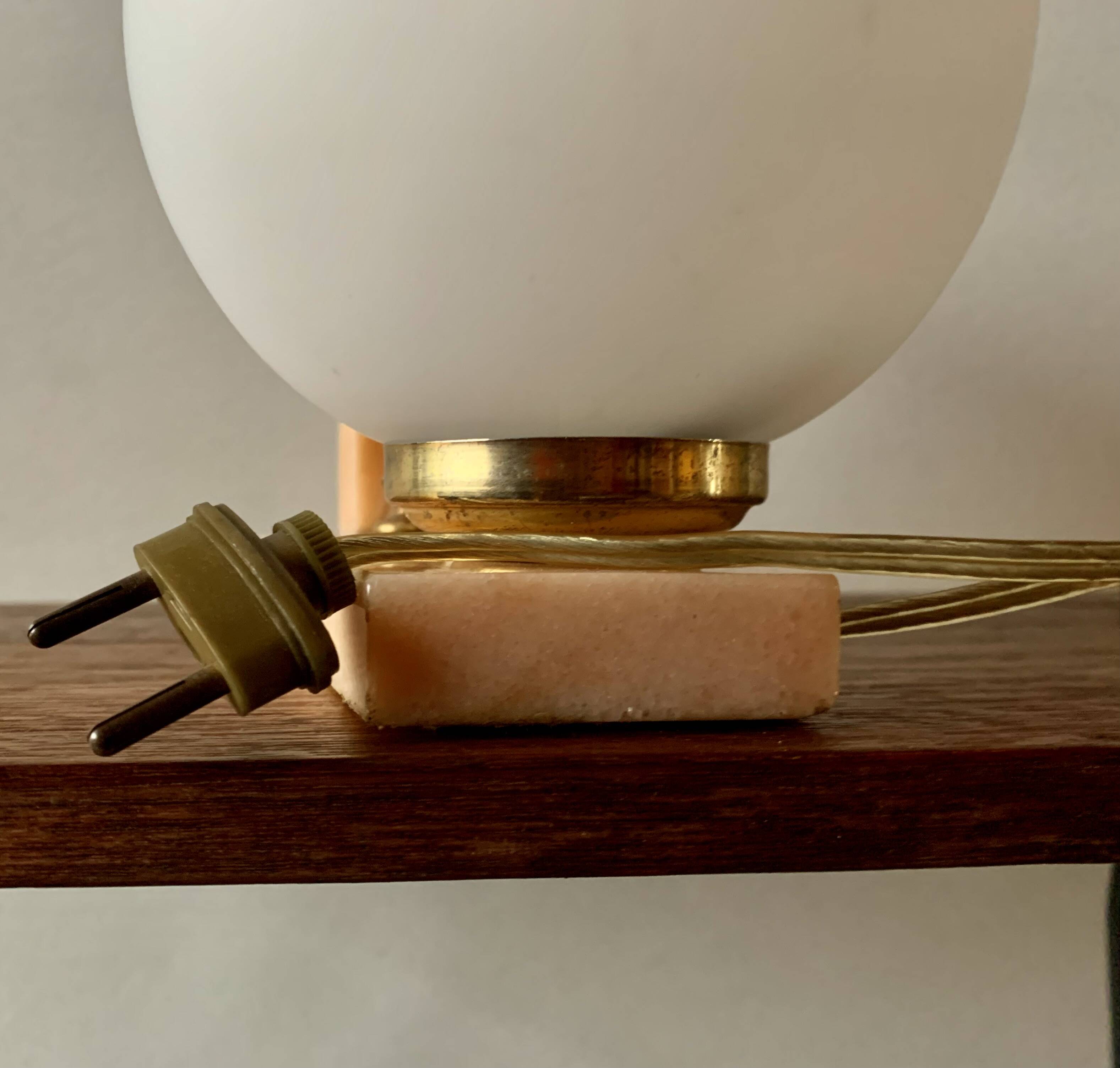 Art Deco pink marble and glass bedside lamp with photo holder