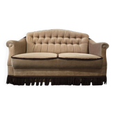 Canapé vintage beige deux places avec franges