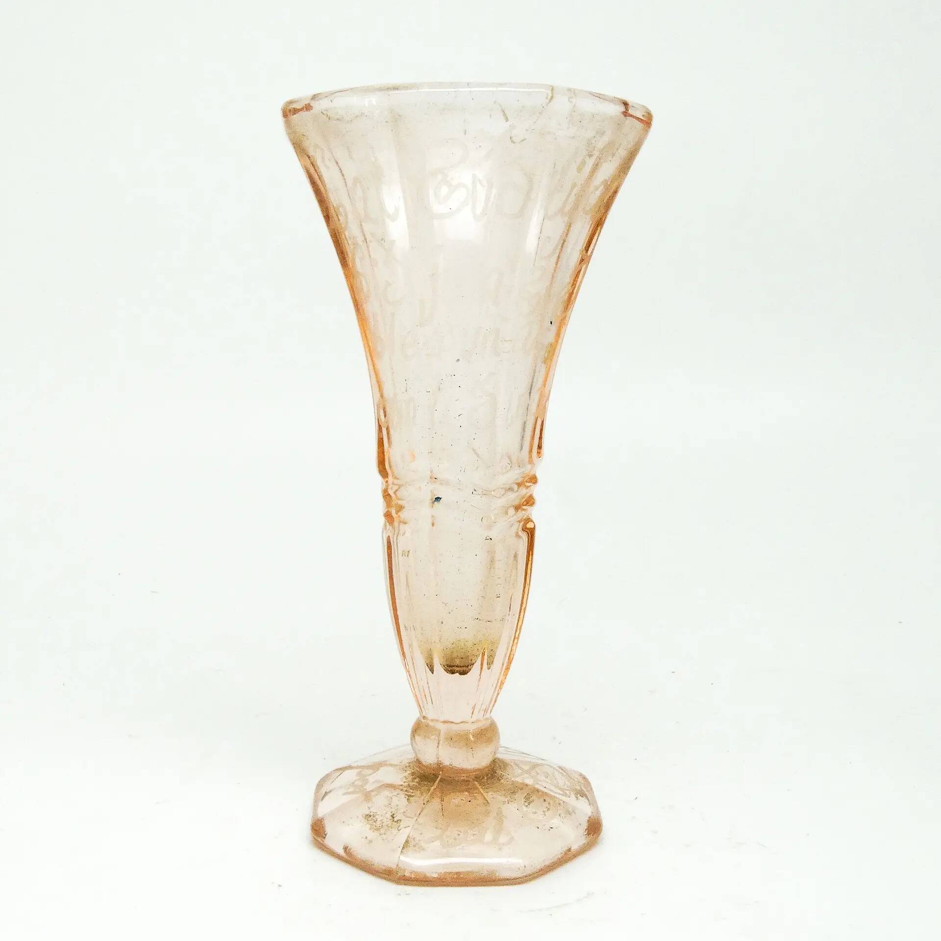 Art Deco vase, pressed rosé glass, Sweden, 1960s