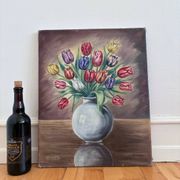 Vintage original flower oil painting, floral still life wall art