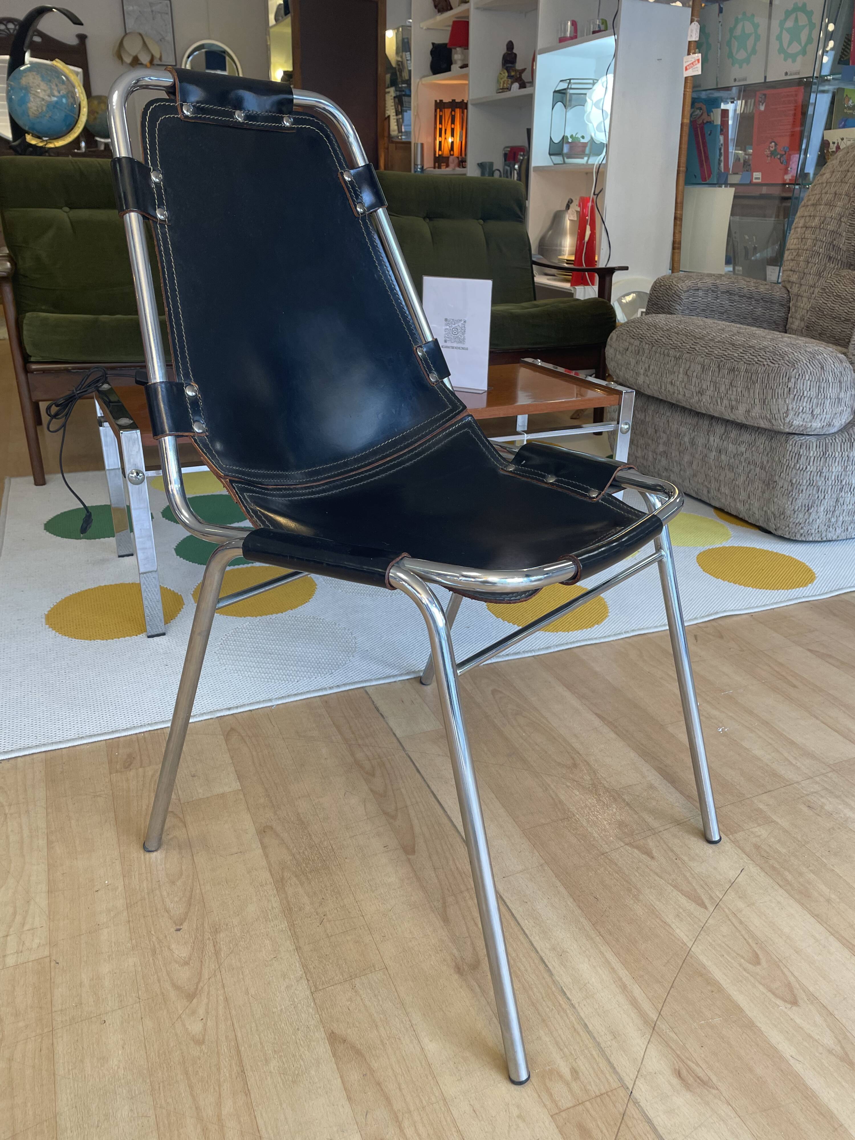 Dal Vera "Les Arcs" chair, black leather and chrome aluminum, 70s