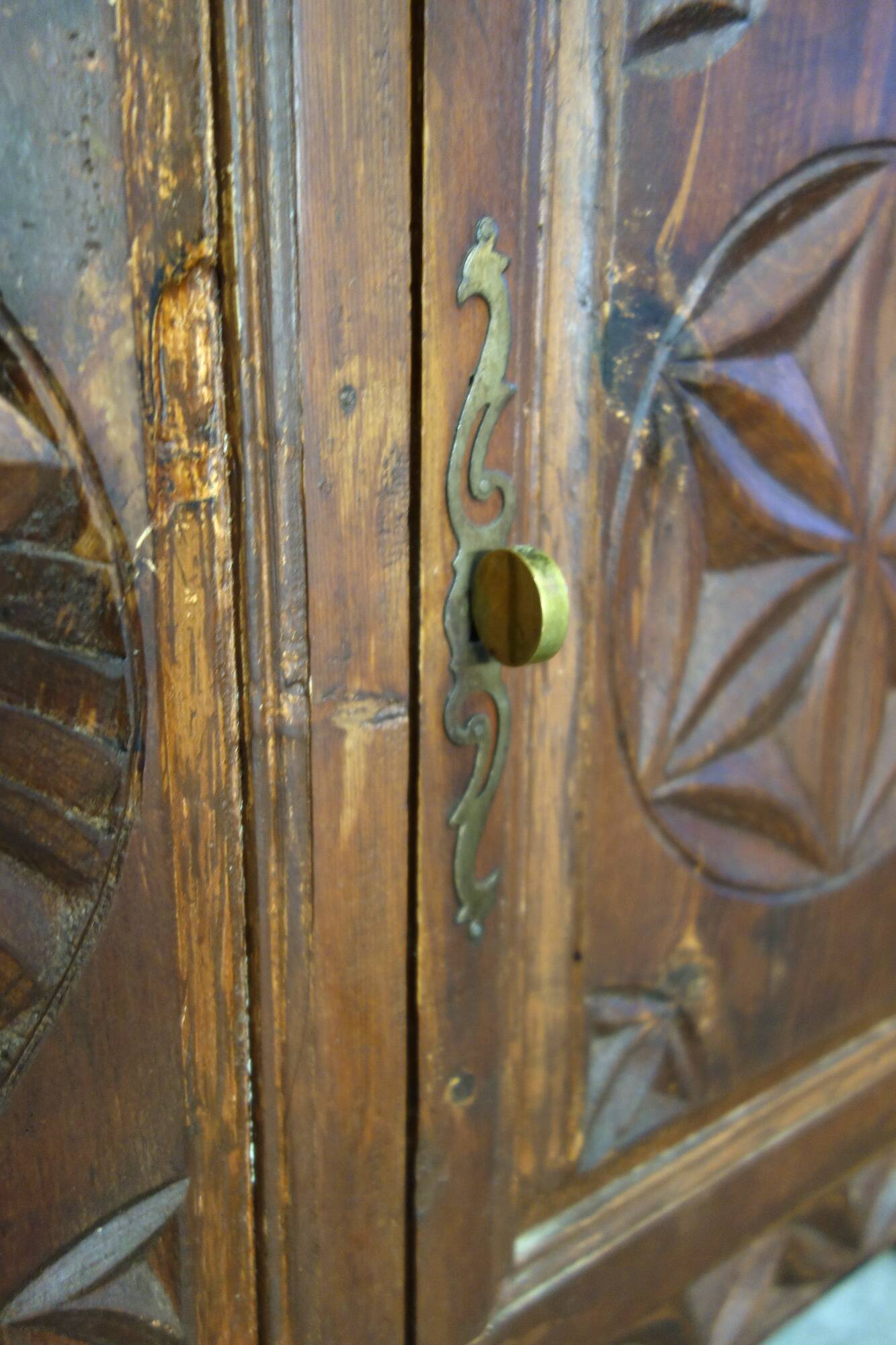 Carved pine sideboard, mountain folk art, 1950s