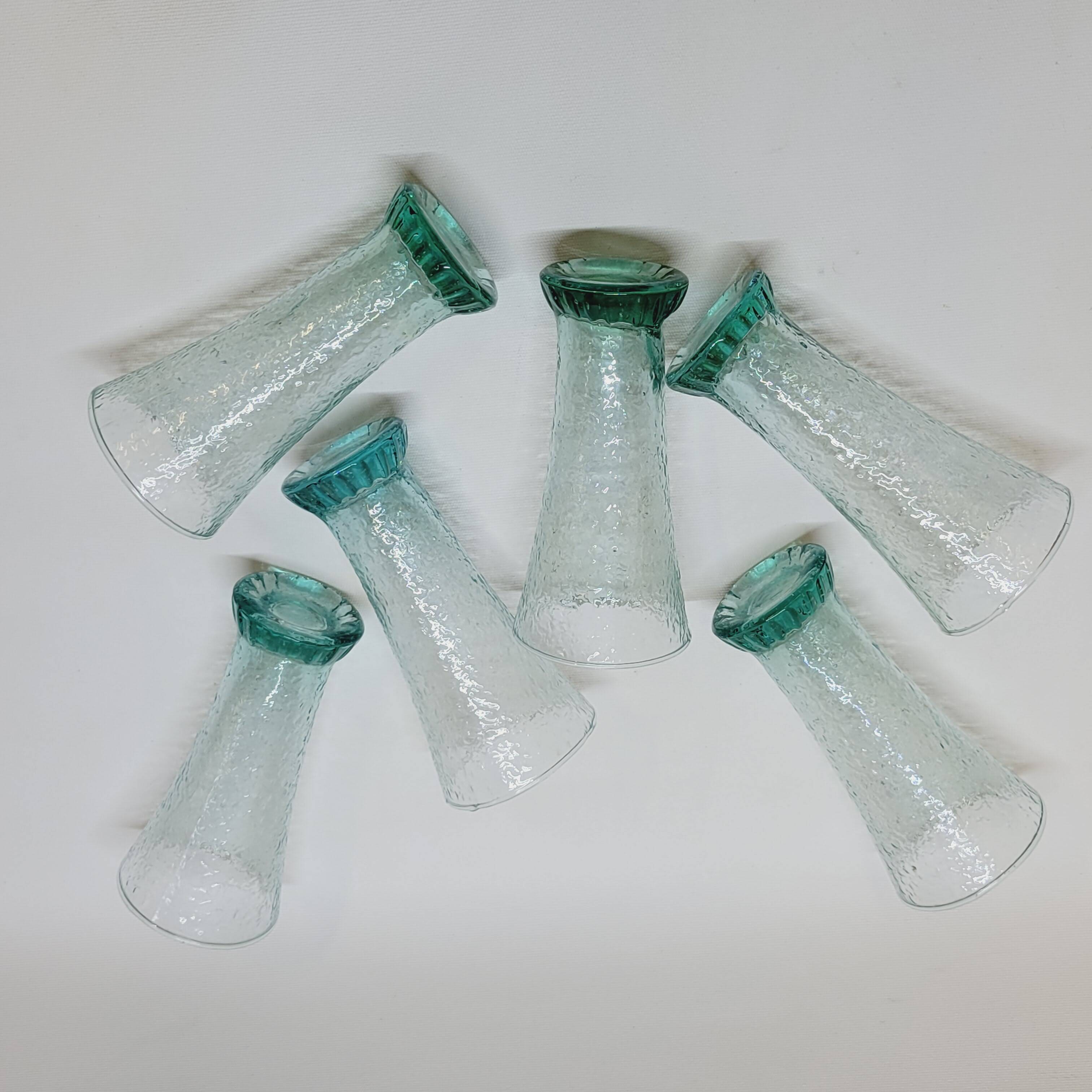 6 flared glasses in textured bubble blown blue glass pastis / orangeade / water