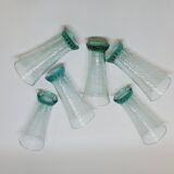 6 flared glasses in textured bubble blown blue glass pastis / orangeade / water