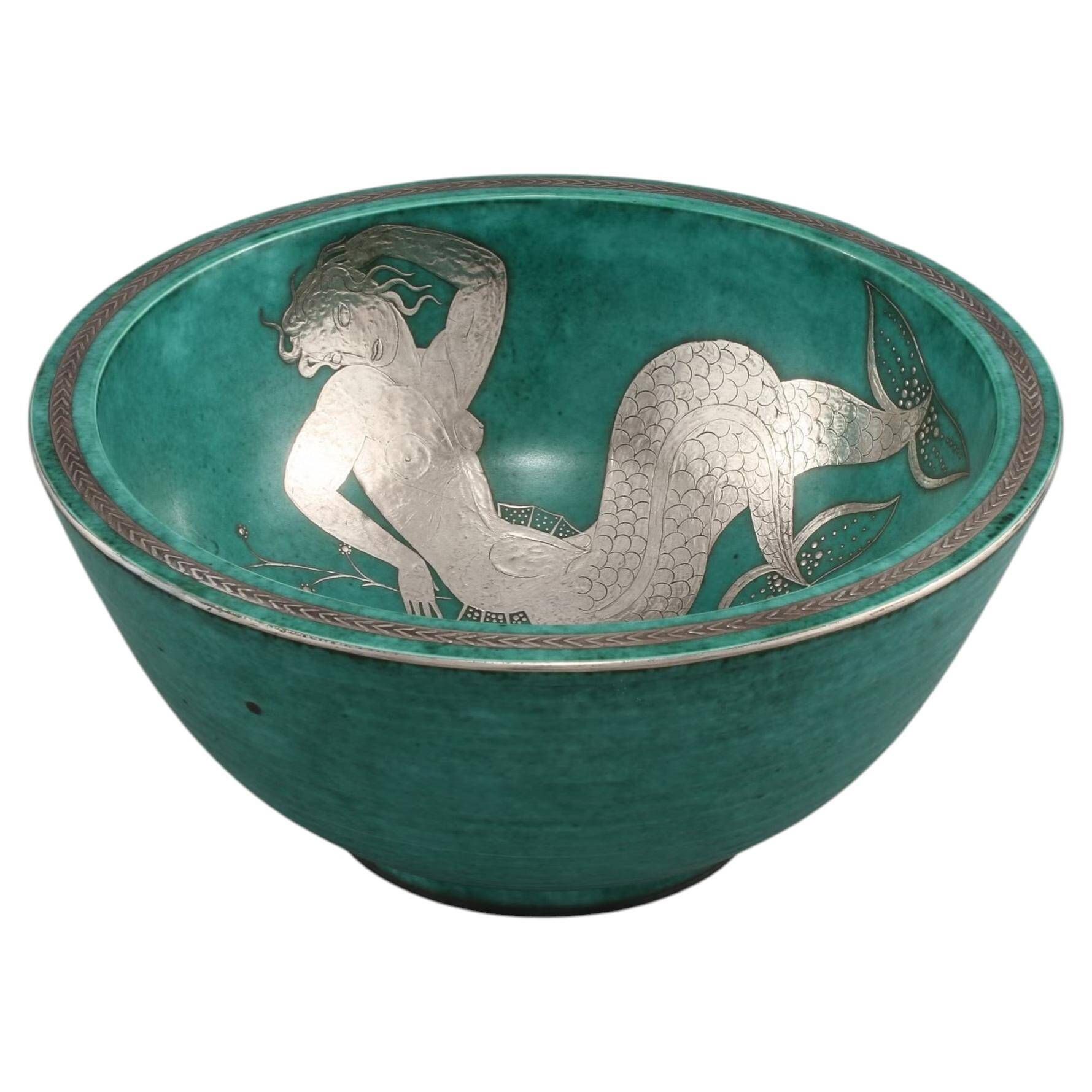 Bowl Wilhelm Kage in ceramic and silver 'Argenta' Gustavsberg Sweden 1940s Mark